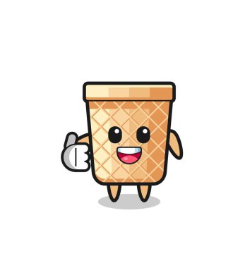 waffle cone mascot doing thumbs up gesture , cute design