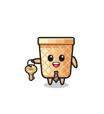 cute waffle cone as a real estate agent mascot , cute design