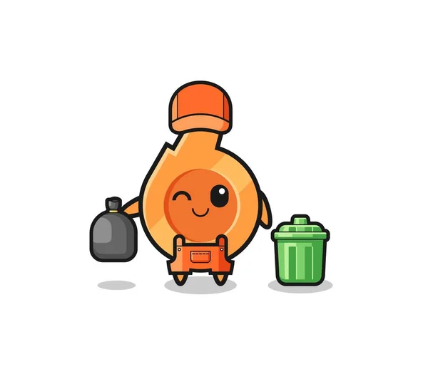 Mascot Cute Whistle Garbage Collector Cute Design — Stok Vektör