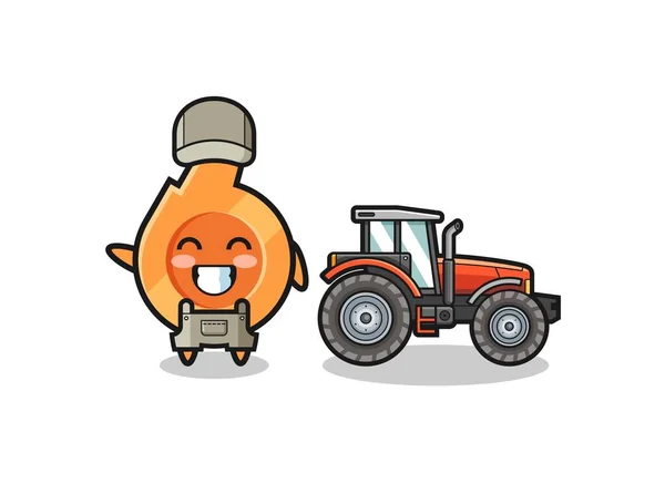 站在拖拉机旁边的口哨农民吉祥物 可爱的设计 — 图库矢量图片