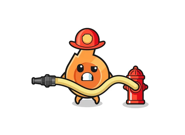 Whistle Cartoon Firefighter Mascot Water Hose Cute Design — Stock Vector