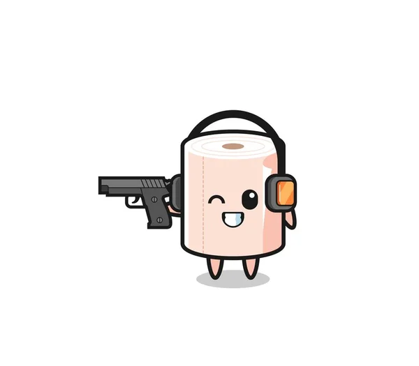 Illustration Tissue Roll Cartoon Doing Shooting Range Cute Design — ストックベクタ