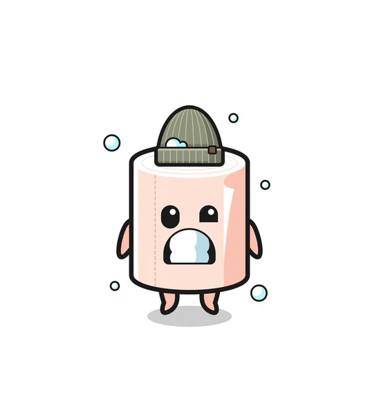 Cute Cartoon Tissue Roll Shivering Expression Cute Design — Vector de stock