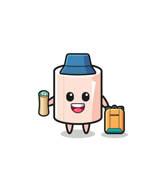 Tissue Roll Mascot Character Hiker Cute Design — Stok Vektör