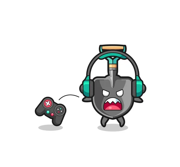 Pala Gamer Mascota Enojado Lindo Diseño — Vector de stock