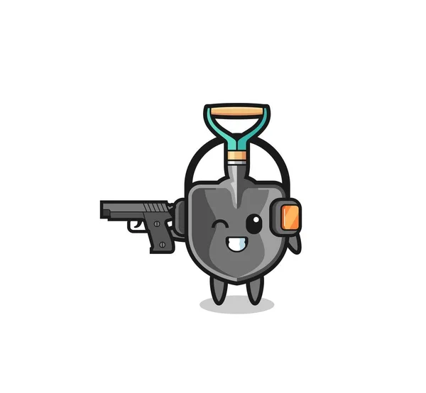 Illustration Shovel Cartoon Doing Shooting Range Cute Design — Vettoriale Stock