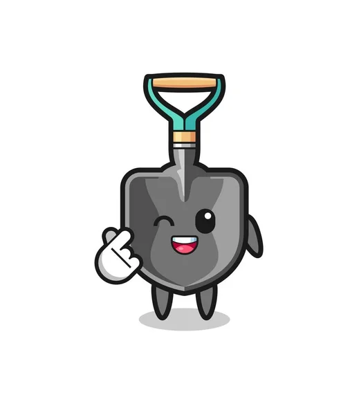 Shovel Character Doing Korean Finger Heart Cute Design —  Vetores de Stock