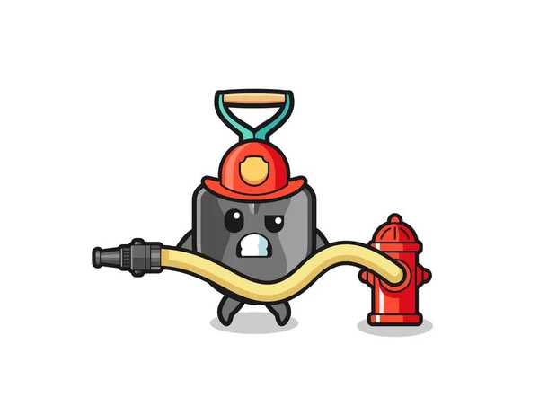 Shovel Cartoon Firefighter Mascot Water Hose Cute Design —  Vetores de Stock