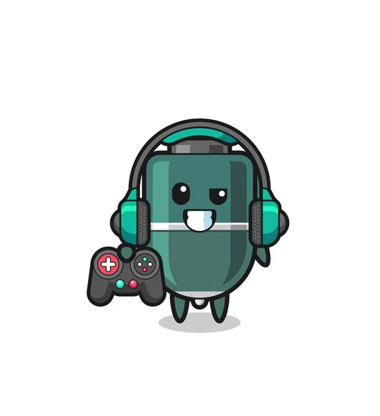 Bolígrafo Gamer Mascota Celebración Controlador Juego Lindo Diseño — Vector de stock