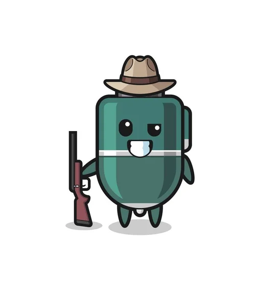 Ballpoint Pen Hunter Mascot Holding Gun Cute Design — Stockový vektor