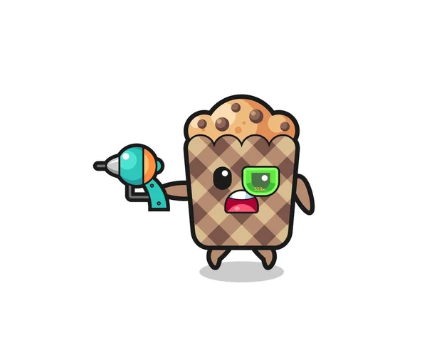 Cute Muffin Holding Future Gun Cute Design — Archivo Imágenes Vectoriales