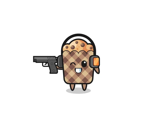 Illustration Muffin Cartoon Doing Shooting Range Cute Design —  Vetores de Stock