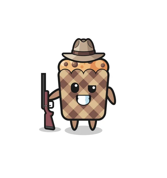 Muffin Hunter Mascot Holding Gun Cute Design — Archivo Imágenes Vectoriales