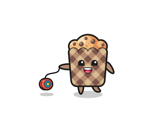 Cartoon Cute Muffin Playing Yoyo Cute Design — Stockvektor