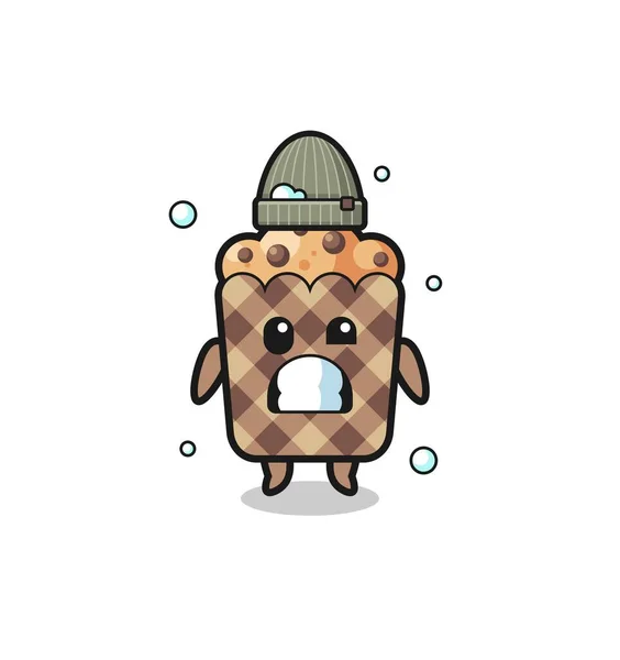 Cute Cartoon Muffin Shivering Expression Cute Design — Vetor de Stock