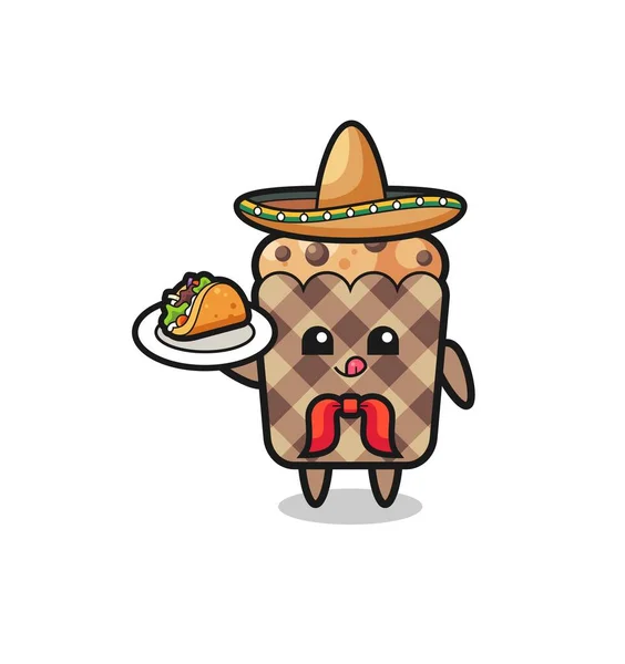Muffins Mexikansk Kock Maskot Håller Taco Söt Design — Stock vektor