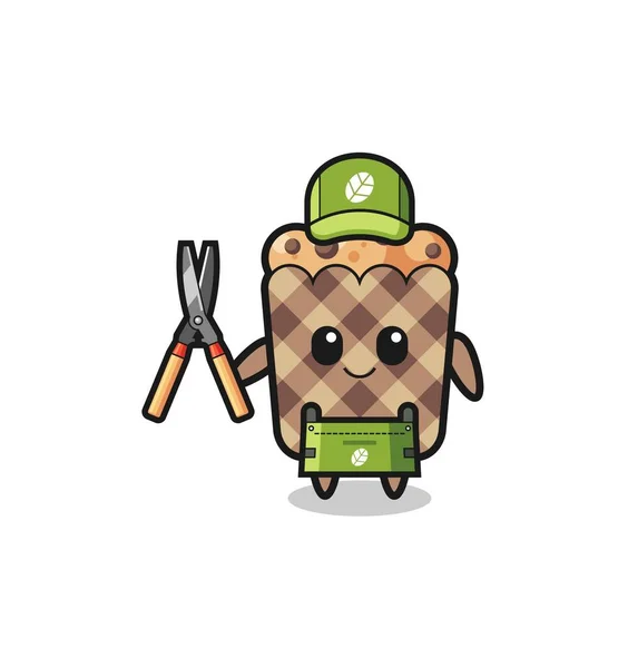 Cute Muffin Gardener Mascot Cute Design — Vetor de Stock