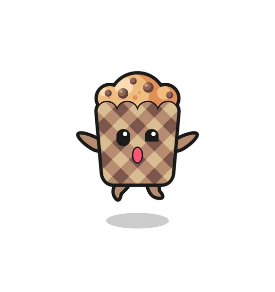 Muffin Character Jumping Gesture Cute Design — Stockvektor
