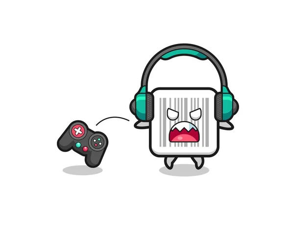 Barcode Gamer Mascot Angry Cute Design — 스톡 벡터