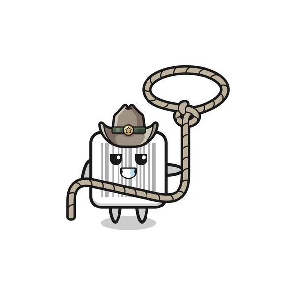 Barcode Cowboy Lasso Rope Cute Design — Wektor stockowy