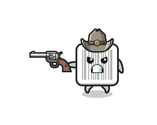 Barcode Cowboy Shooting Gun Cute Design — Stok Vektör