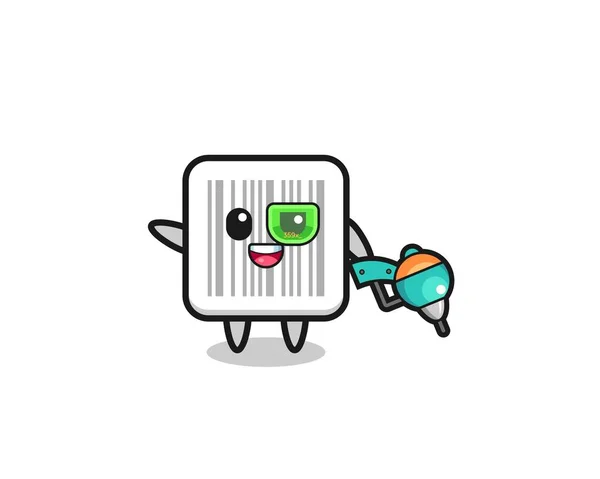 Barcode Cartoon Future Warrior Mascot Cute Design — Vector de stock