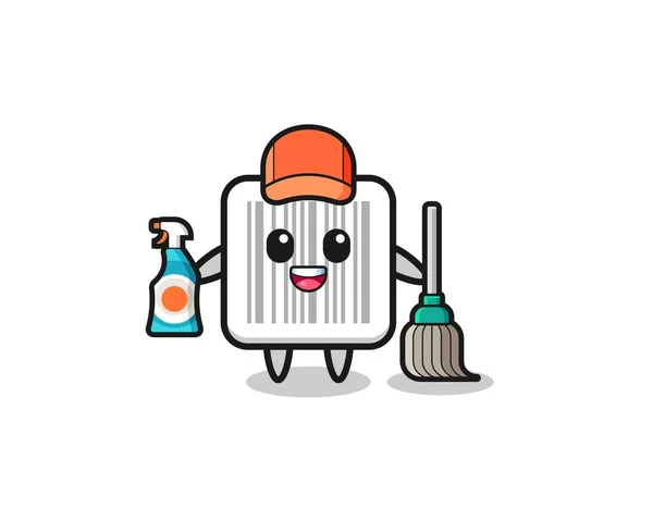 Cute Barcode Character Cleaning Services Mascot Cute Design — Stock vektor