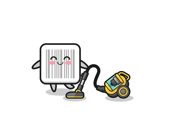 Cute Barcode Holding Vacuum Cleaner Illustration Cute Design —  Vetores de Stock