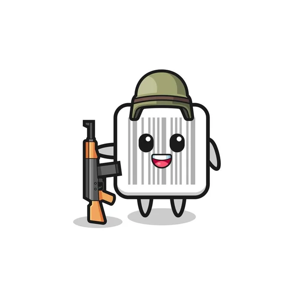 Cute Barcode Mascot Soldier Cute Design — Stok Vektör