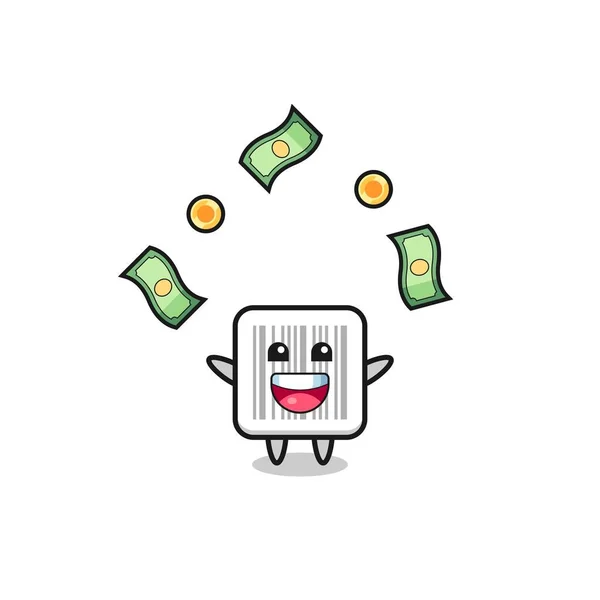 Illustration Barcode Catching Money Falling Sky Cute Design — Vetor de Stock