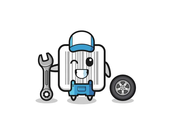 Barcode Character Mechanic Mascot Cute Design — Stock Vector
