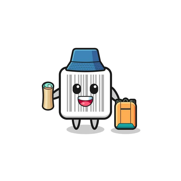 Barcode Mascot Character Hiker Cute Design — Archivo Imágenes Vectoriales