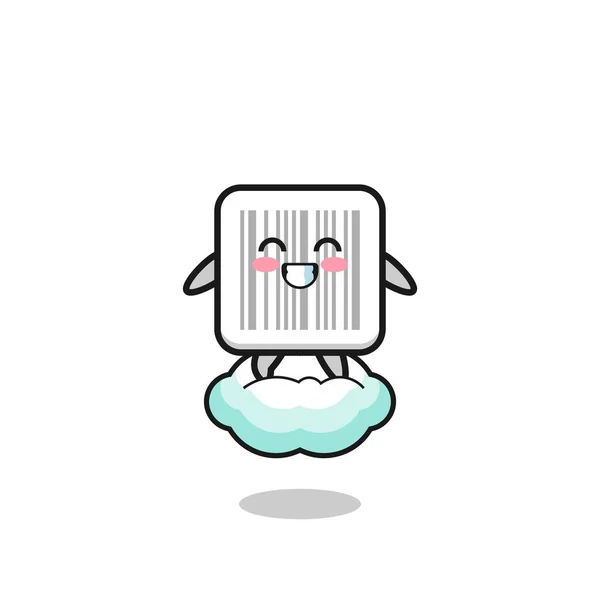 Cute Barcode Illustration Riding Floating Cloud Cute Design — Vetor de Stock