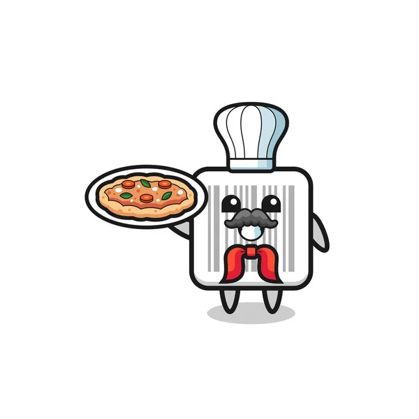 Carácter Código Barras Como Mascota Chef Italiano Lindo Diseño — Vector de stock