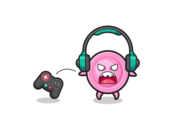 Clothing Button Gamer Mascot Angry Cute Design — Wektor stockowy