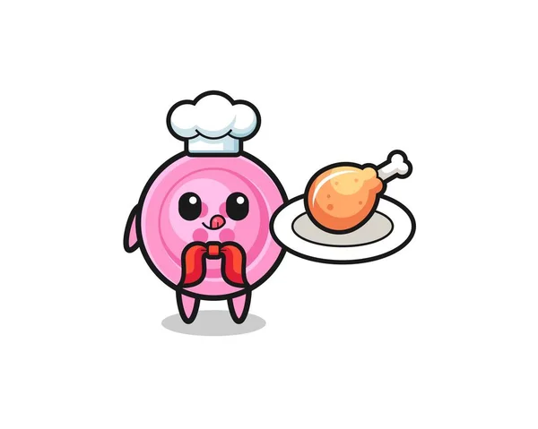 Clothing Button Fried Chicken Chef Cartoon Character Cute Design — стоковый вектор