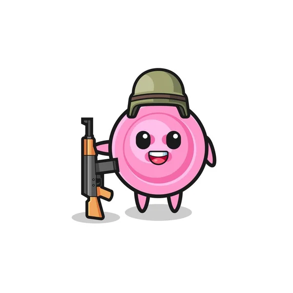 Cute Clothing Button Mascot Soldier Cute Design — Stockvektor