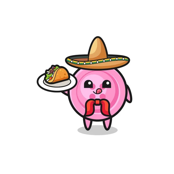 Bouton Vêtements Chef Mexicain Mascotte Tenant Taco Design Mignon — Image vectorielle
