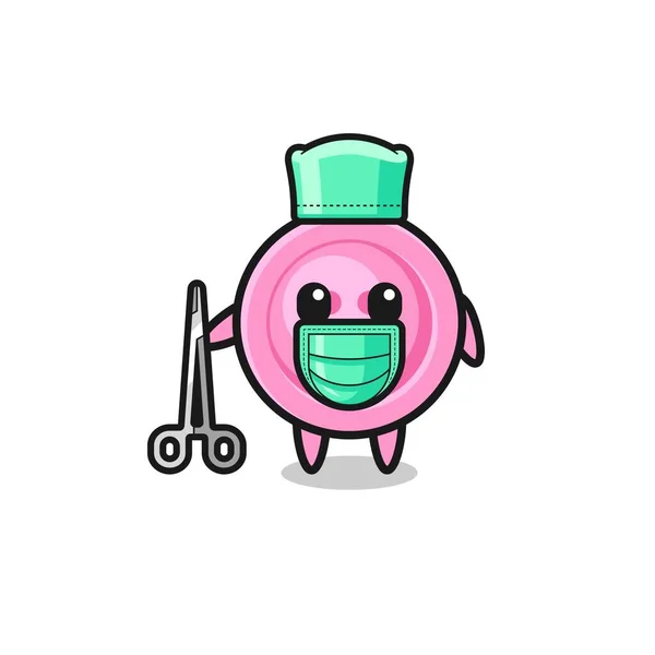 Surgeon Clothing Button Mascot Character Cute Design — Vetor de Stock