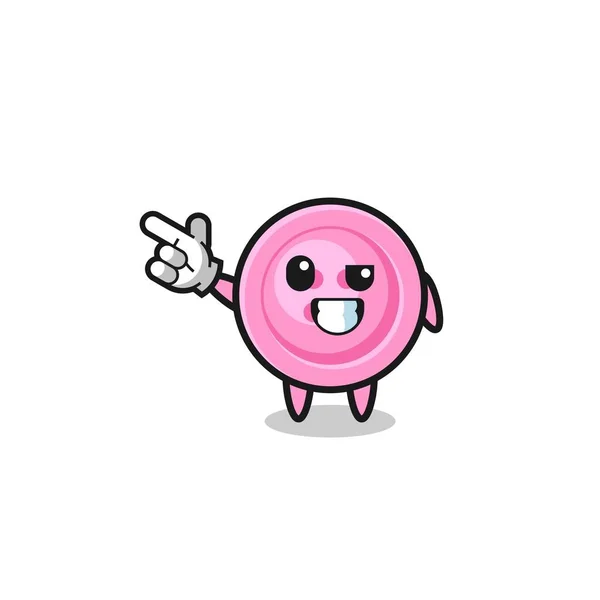 Clothing Button Mascot Pointing Top Left Cute Design — 스톡 벡터