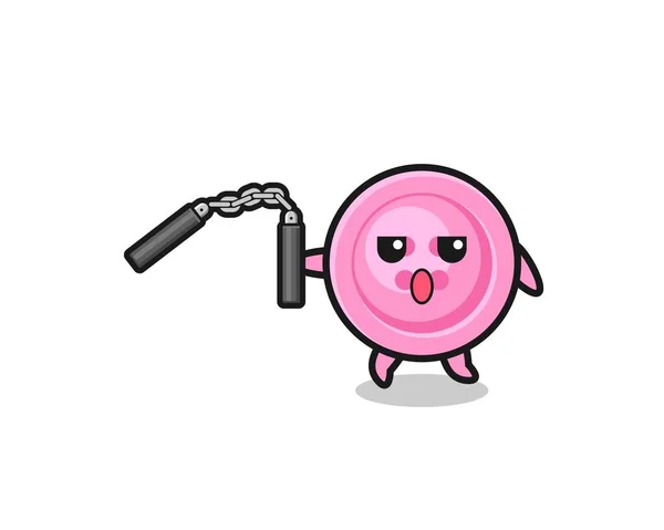 Cartoon Clothing Button Using Nunchaku Cute Design — Stockvector