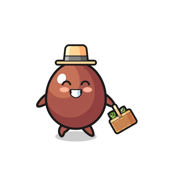 Chocolate Egg Herbalist Character Searching Herbal Cute Design — Vetor de Stock