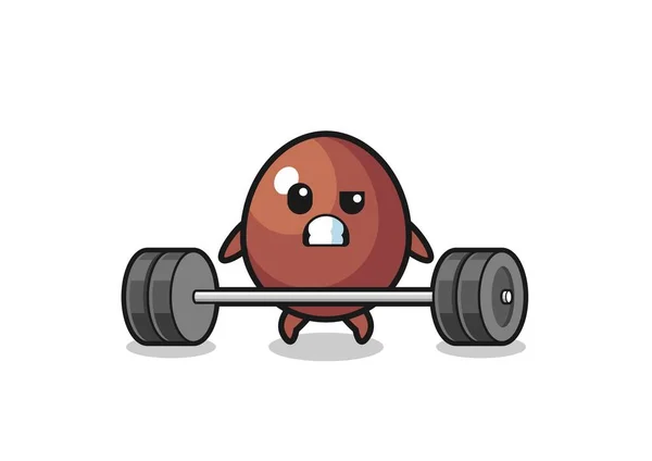 Cartoon Chocolate Egg Lifting Barbell Cute Design — Stock Vector
