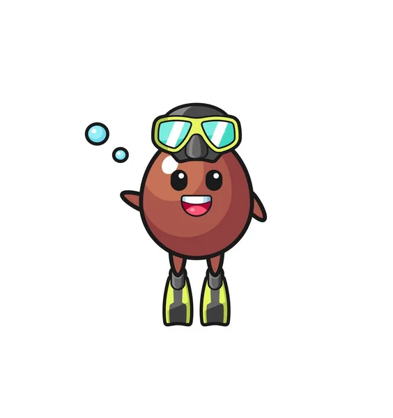 Chocolate Egg Diver Cartoon Character Cute Design — Vetor de Stock