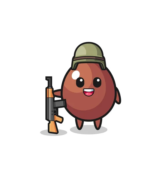 Cute Chocolate Egg Mascot Soldier Cute Design — Stock Vector