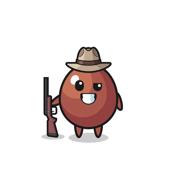 Chocolate Egg Hunter Mascot Holding Gun Cute Design — Stockový vektor
