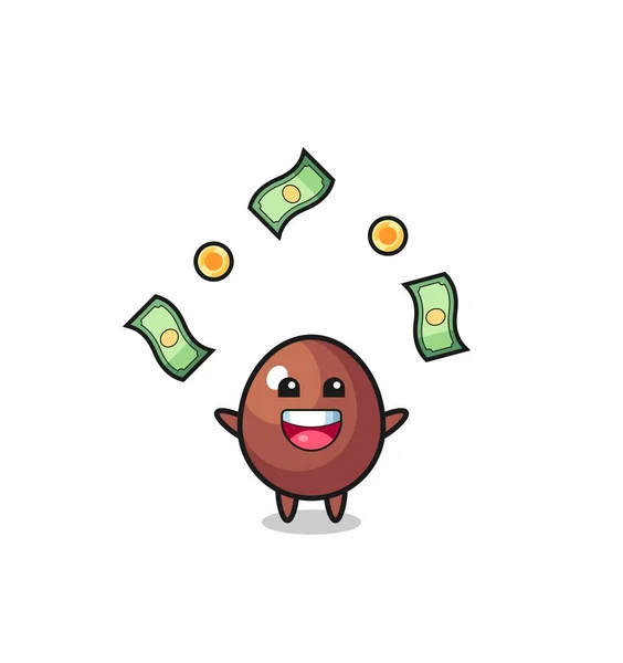 Illustration Chocolate Egg Catching Money Falling Sky Cute Design — Stok Vektör