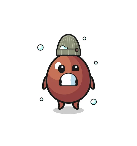 Cute Cartoon Chocolate Egg Shivering Expression Cute Design — Vetor de Stock