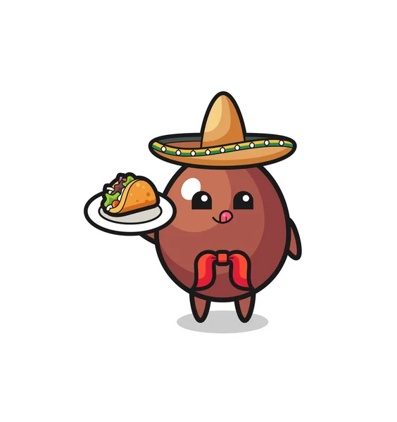 Chocolate Egg Mexican Chef Mascot Holding Taco Cute Design — Stock vektor