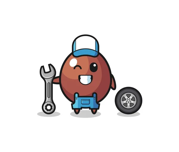 Chocolate Egg Character Mechanic Mascot Cute Design — стоковый вектор